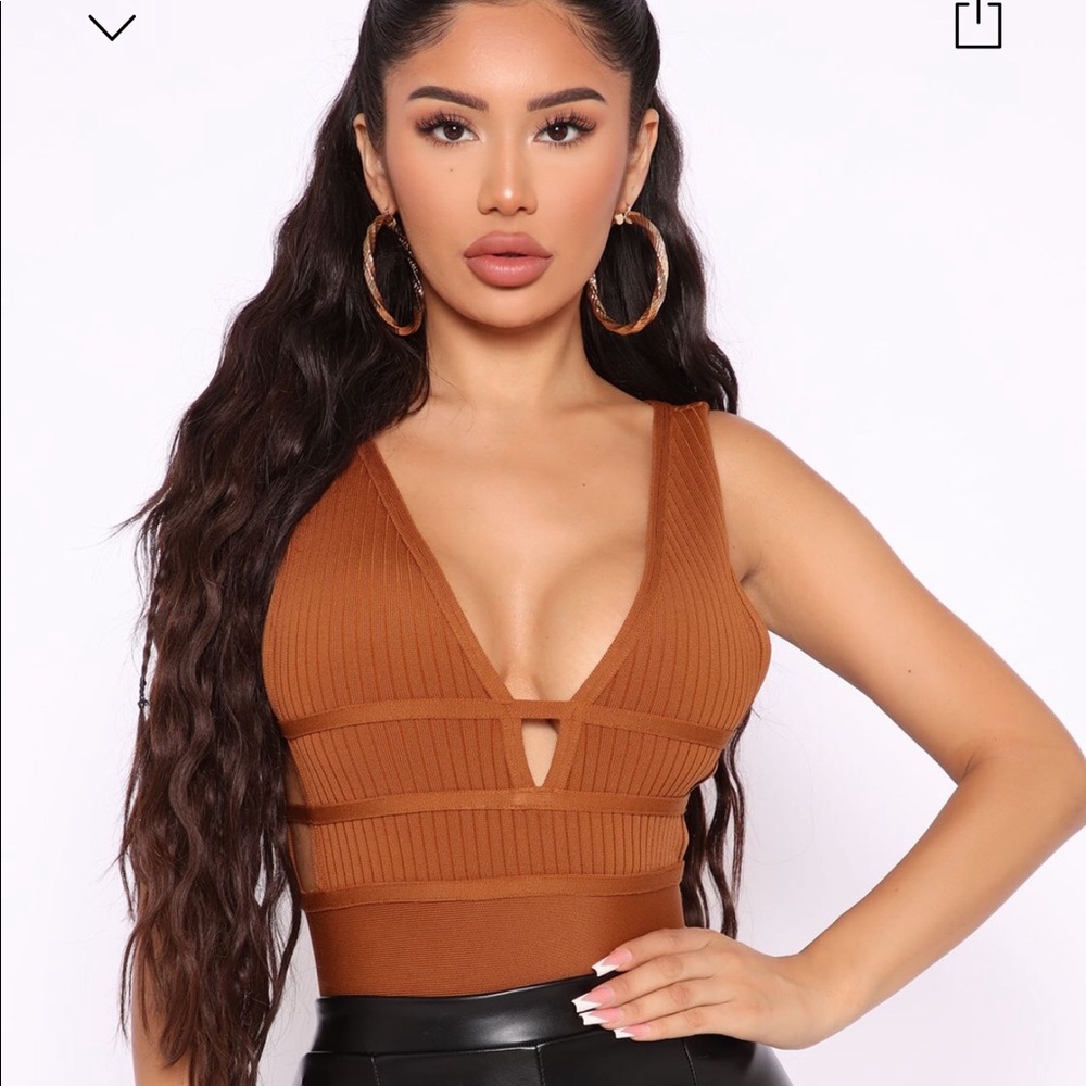 Fashion nova cognac “cut to the action” bodysuit